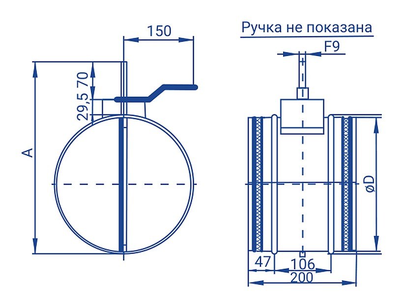 Заслонка ADE-S D160 электропривод с возвратной пружиной 230В ERA PRO