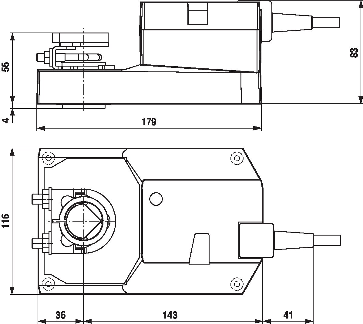 Габаритный чертёж Belimo SMQ24A-MF